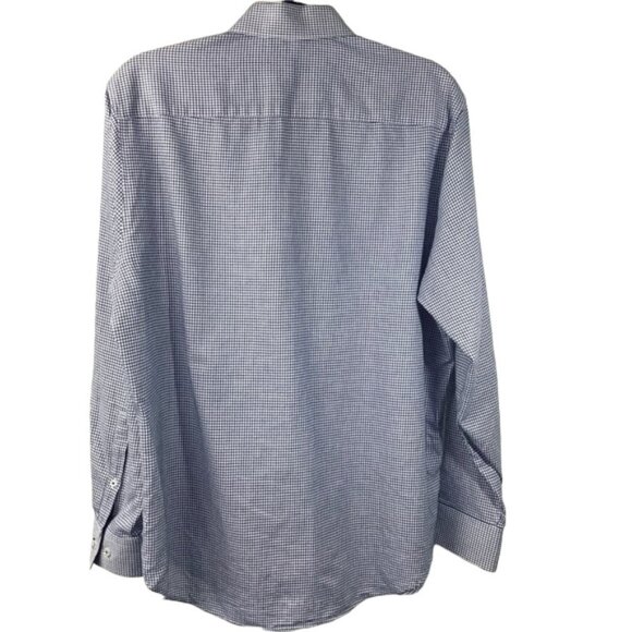 MICHELSONS LONDON Men's Blue & White Gingham Check Button Down Long Sleeve Shirt - Picture 3 of 4